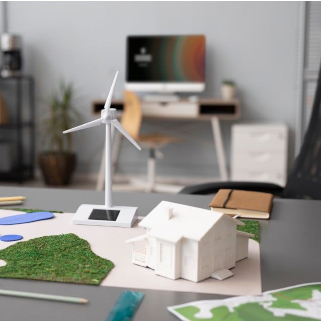 Architekturmodell eines Hauses auf einem Schreibtisch